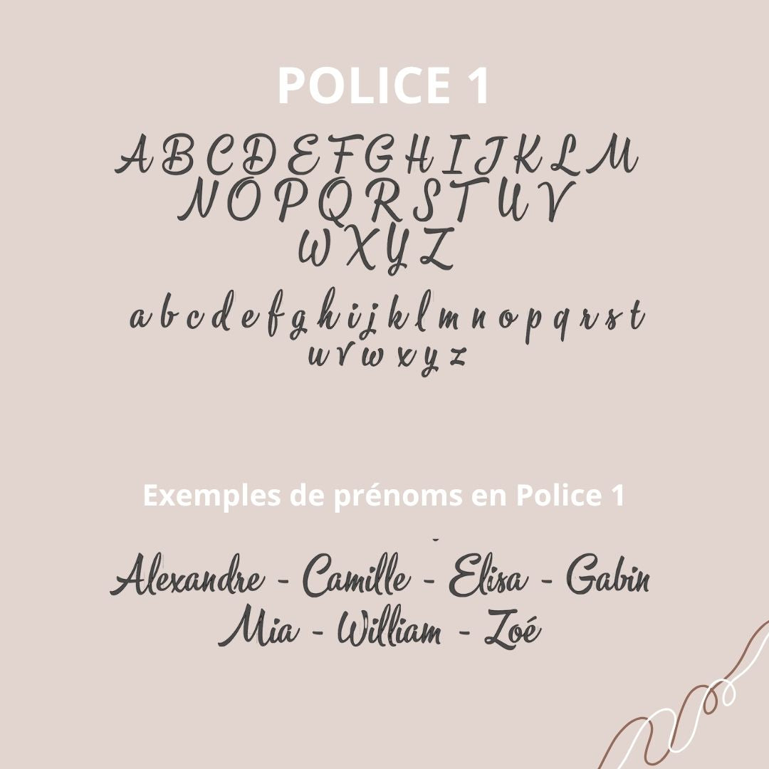 Styles d’écriture pour prénom bébé sur  cadeau naissance personnalisé pour la décoration de la chambre d'enfant.