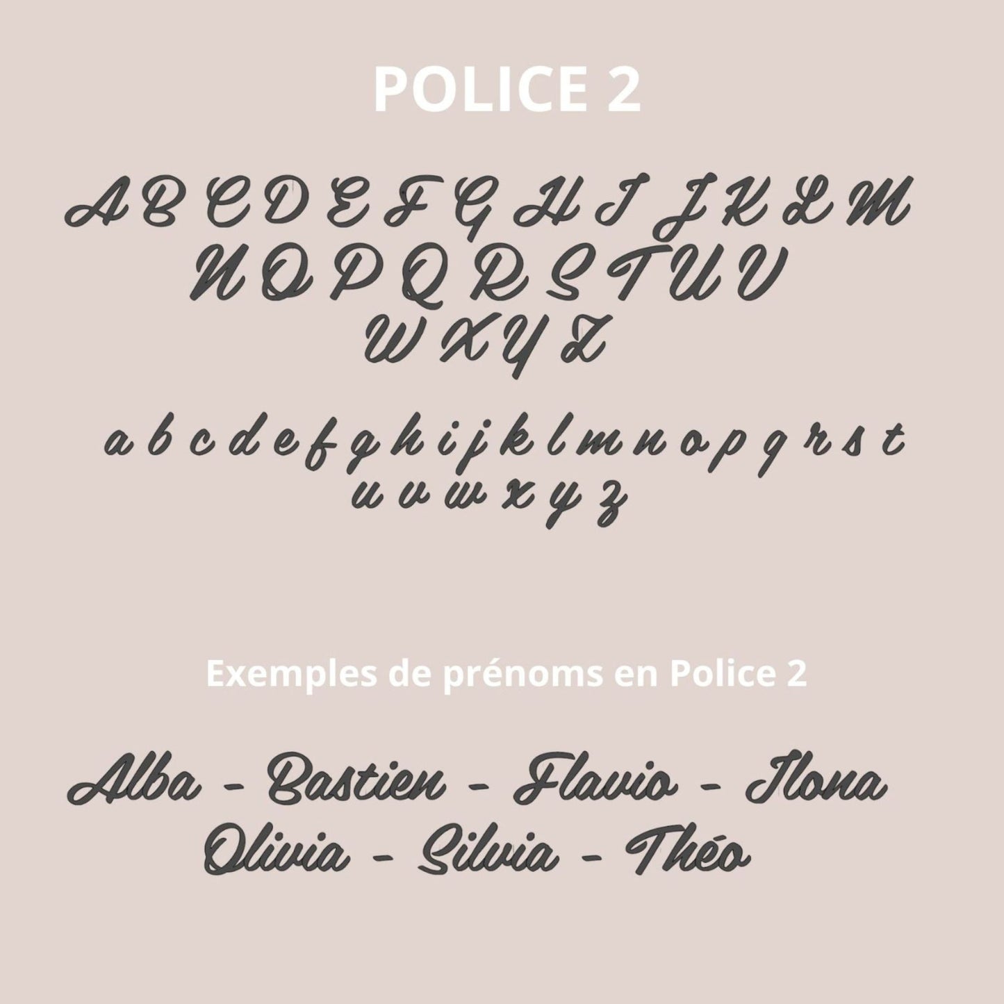 Comparatif des polices disponibles pour inscrire un prénom personnalisé.