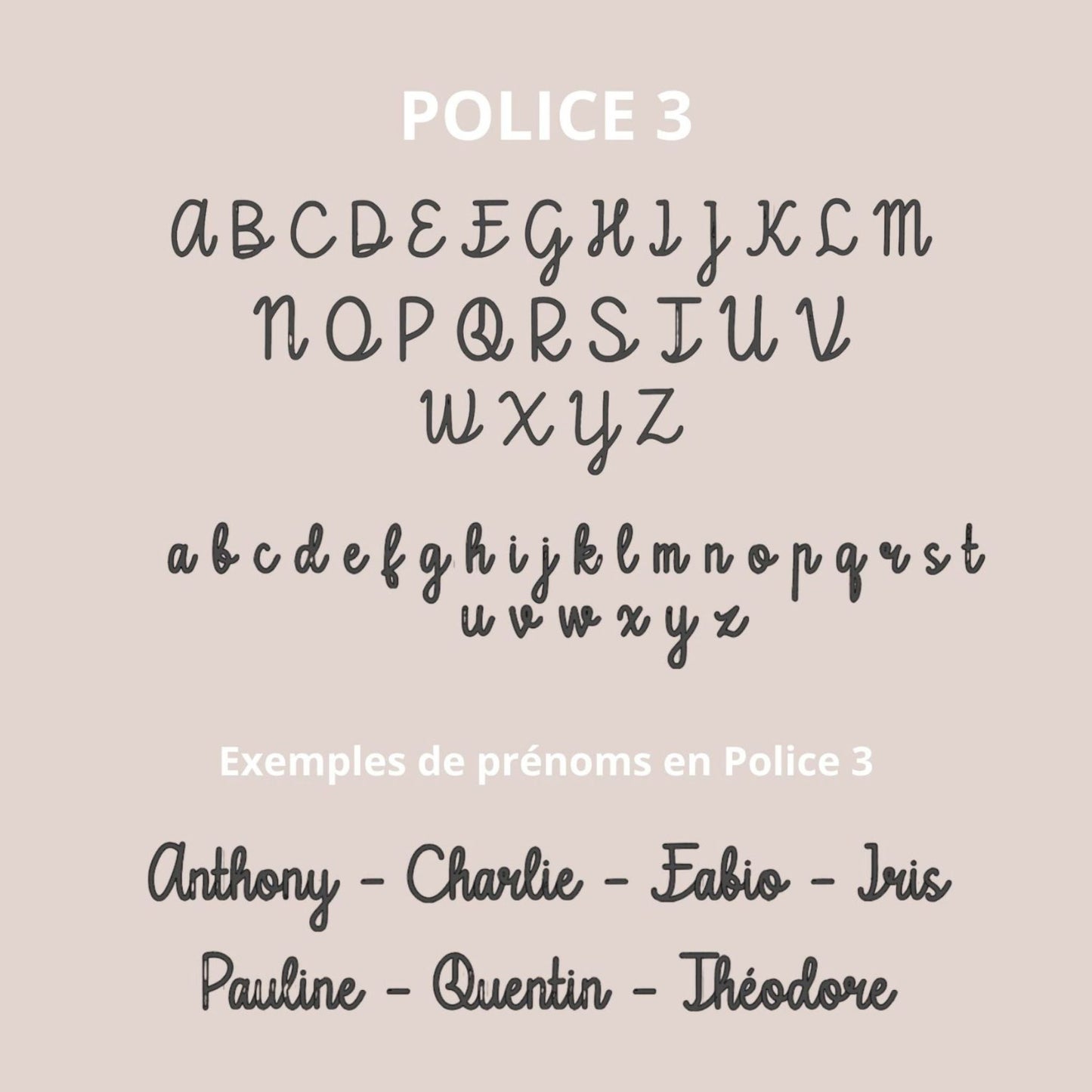 Illustration des deux polices proposées pour personnaliser la décoration avec le prénom.