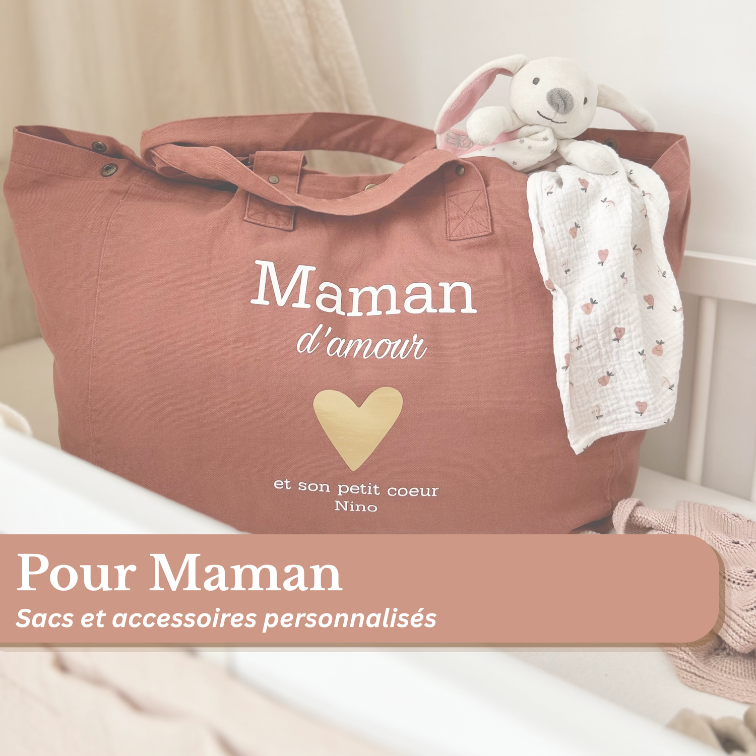 Trousse personnalisée pour maman avec message “jolie maman d’amour”, cadeau fête des mères ou naissance.