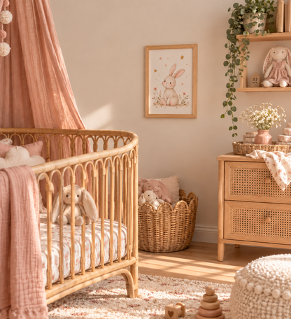 Affiche chambre bébé fille Lapin Rêveur à imprimer