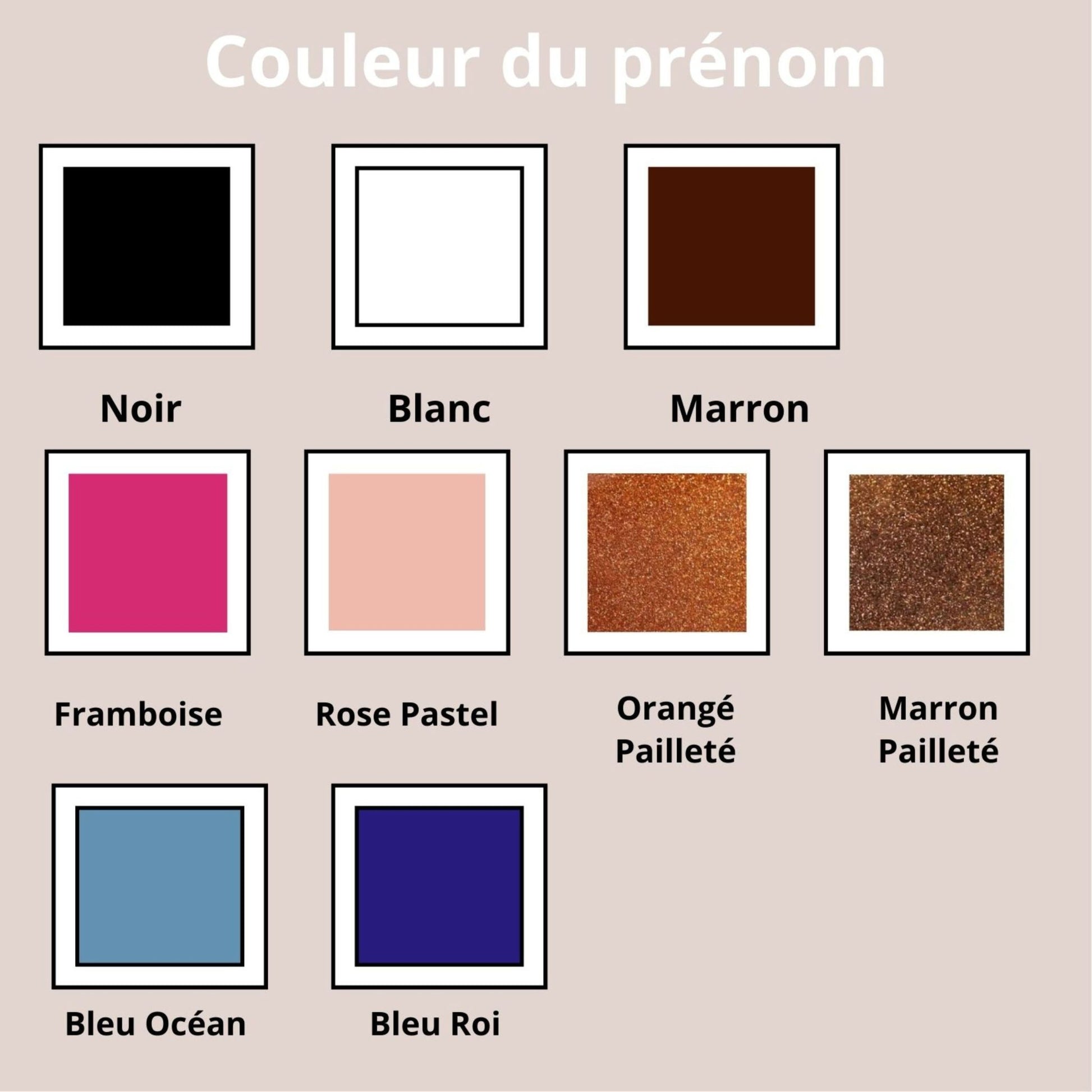 Choix de la couleur pour personnaliser le prénom de bébé.