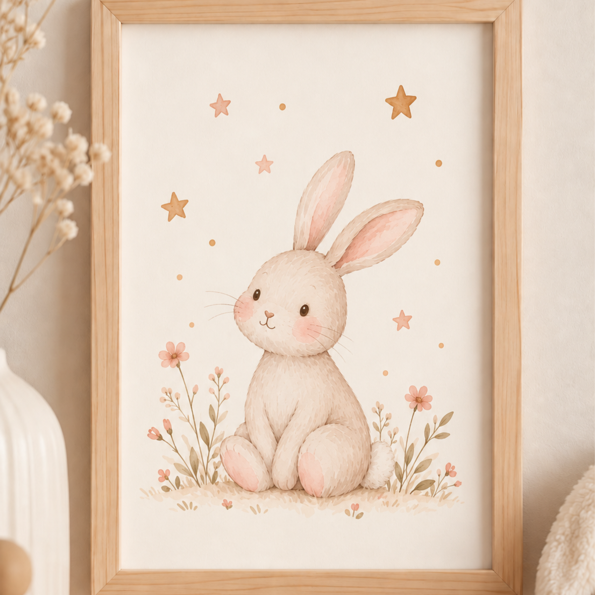 Affiche chambre bébé fille Lapin Rêveur à imprimer