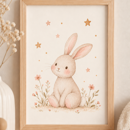 Affiche chambre bébé fille Lapin Rêveur à imprimer