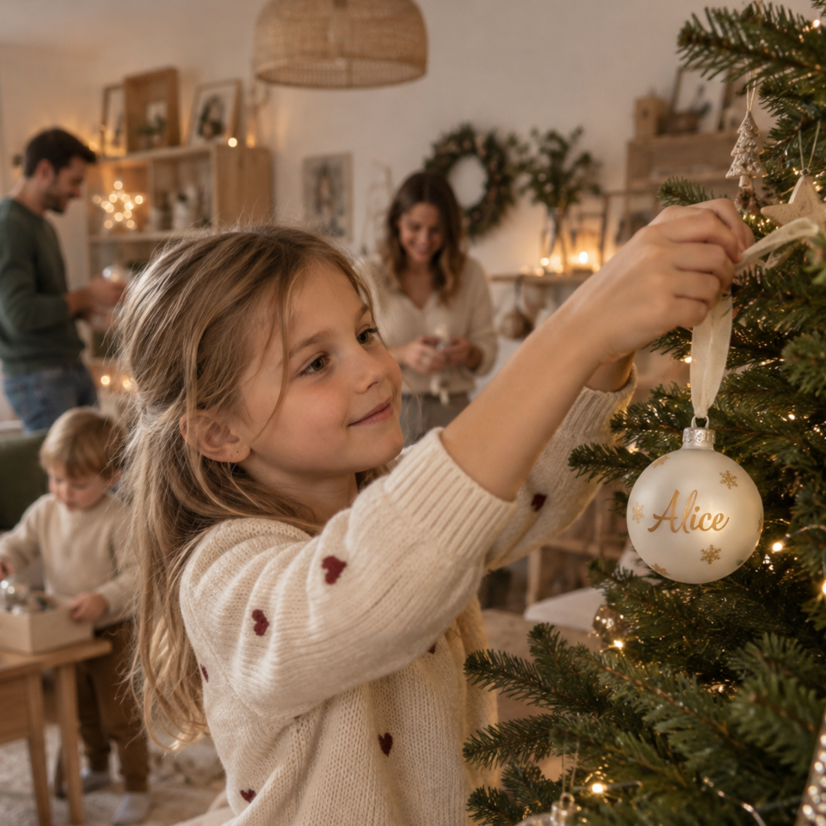 Boule de Noël Personnalisée en Verre - Prénom Enfant