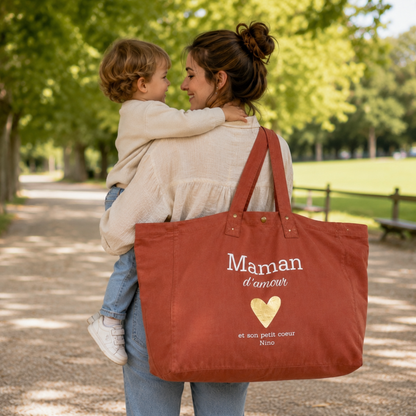 Cabas XL Maman d’Amour Terracotta + Prénoms Enfants