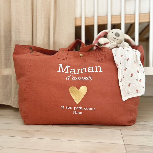Cabas XL Maman d’Amour Terracotta + Prénoms Enfants