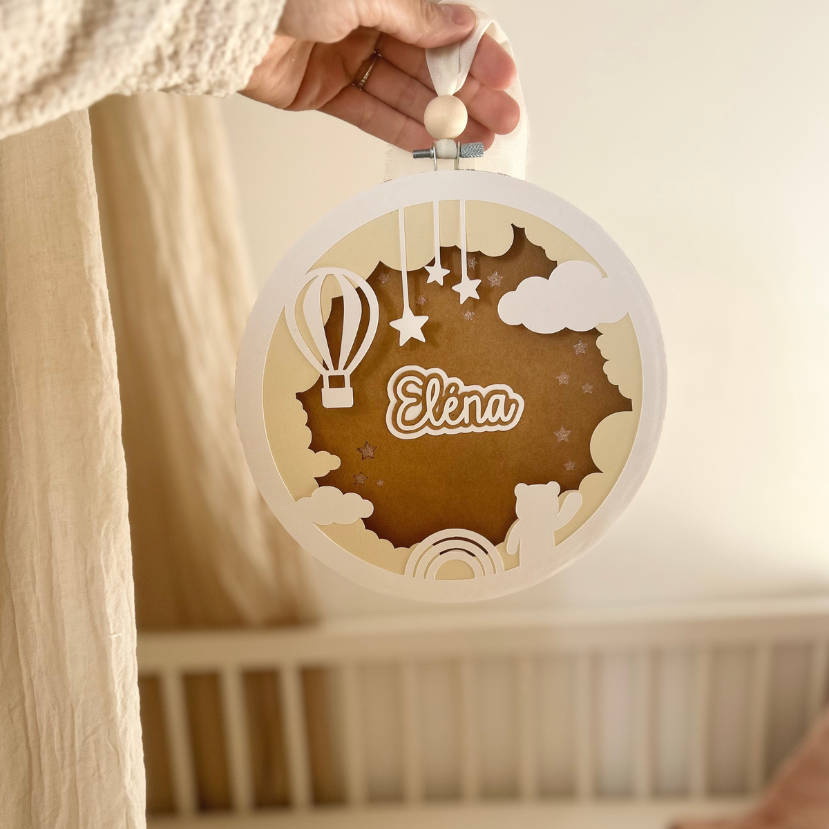 Cadre Prénom Relief Beige - Ciel & Montgolfière