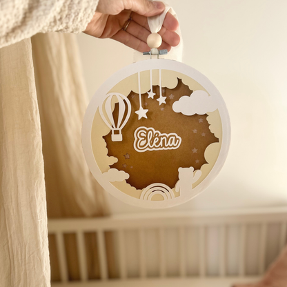 Cadre Prénom Relief Beige - Ciel & Montgolfière