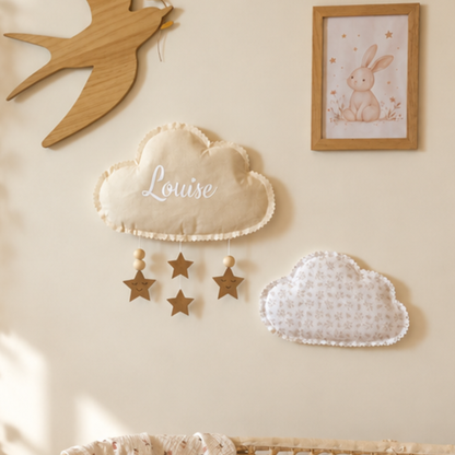 Duo Nuages Muraux en Tissu - Prénom Bébé