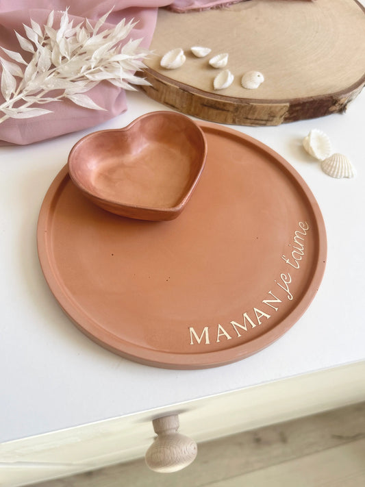 Plateau rond et coupelle coeur spécial maman - Terracotta