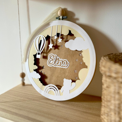 Cadre Prénom Relief Beige - Ciel & Montgolfière