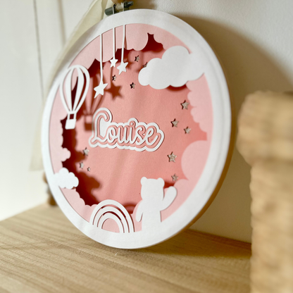 Cadre Prénom Relief Rose - Ciel & Montgolfière