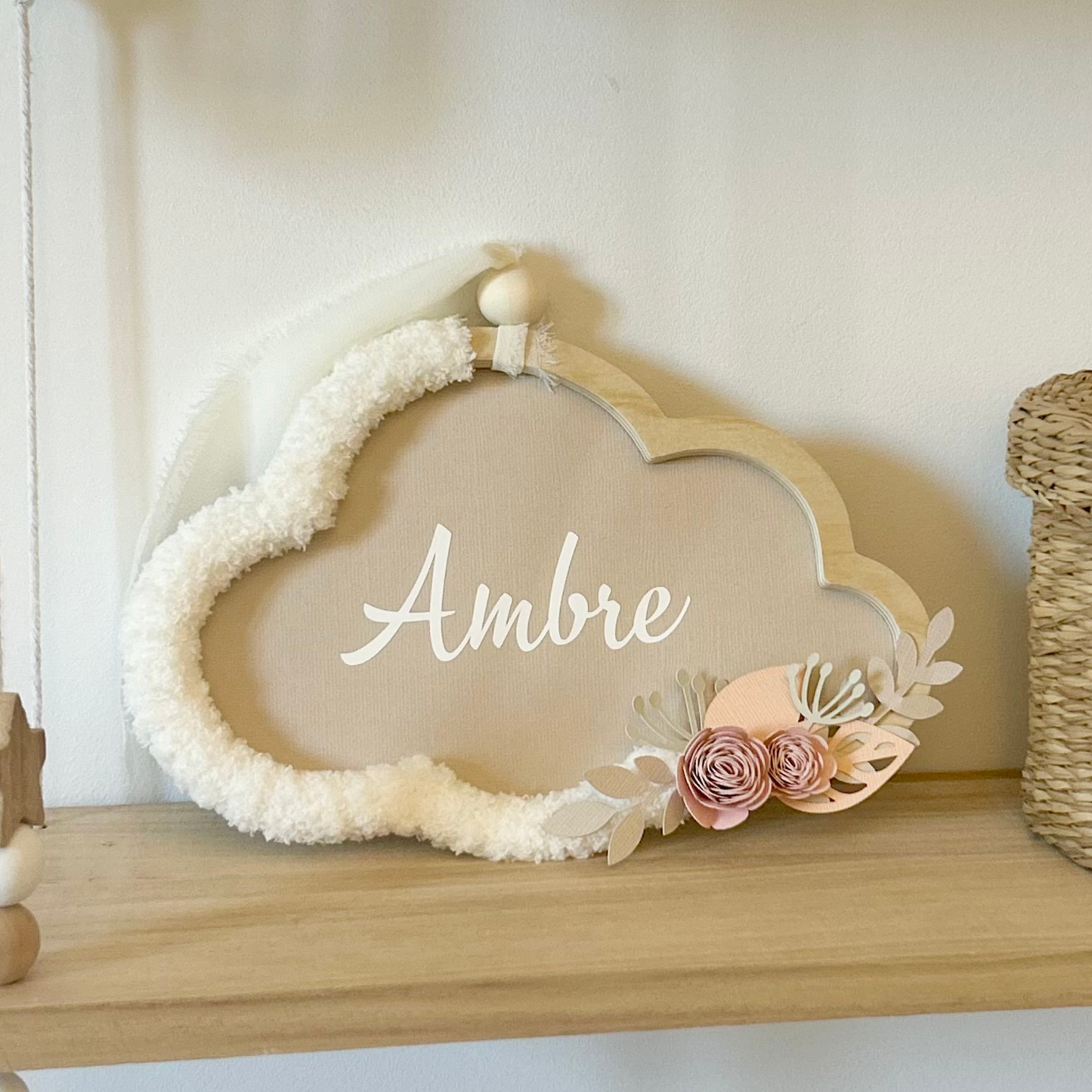 Nuage Ecru Fleurs Rose-Abricot