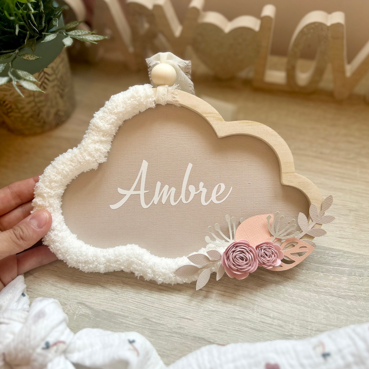 Nuage Ecru Fleurs Rose-Abricot