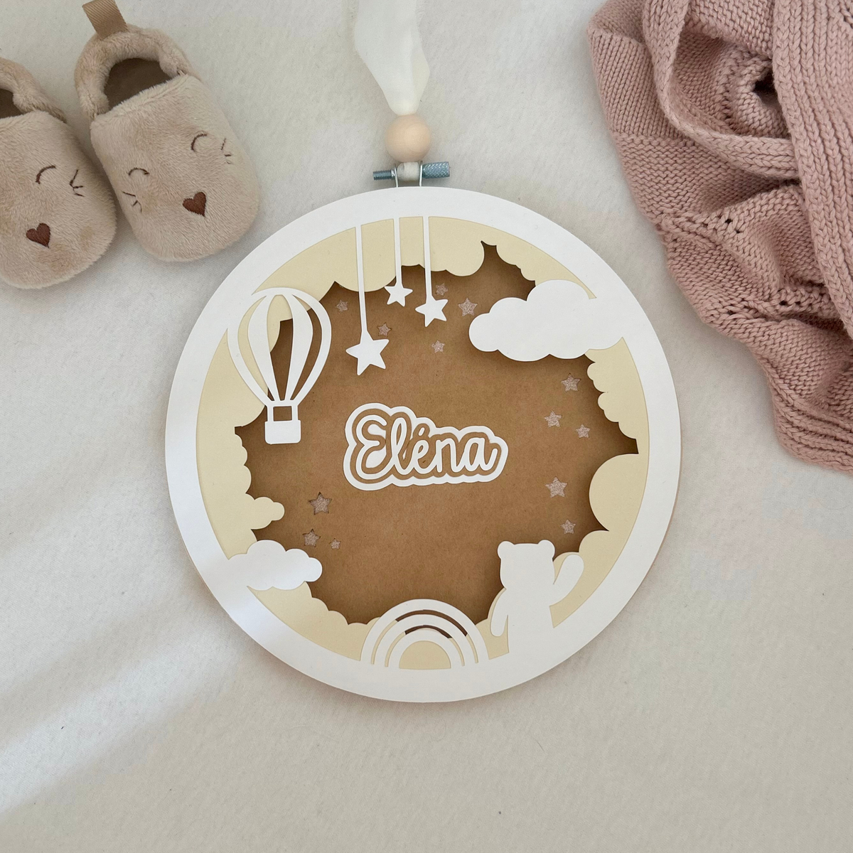 Cadre Prénom Relief Beige - Ciel & Montgolfière