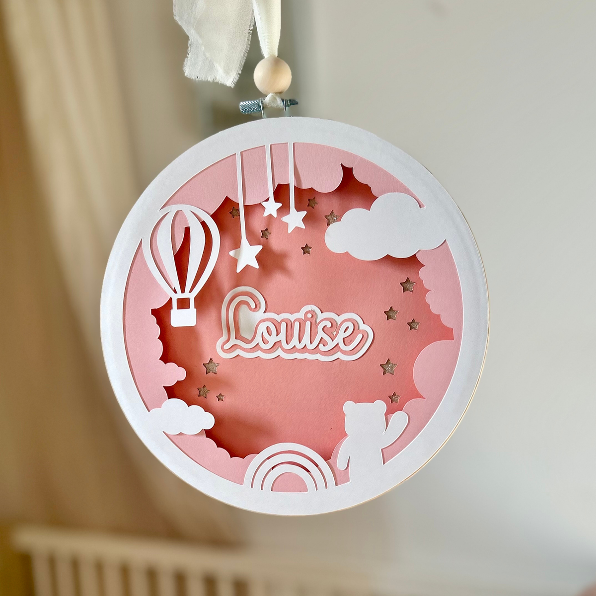 Cadre Prénom Relief Rose - Ciel & Montgolfière
