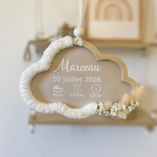 Nuage Date de Naissance - Ecru Fleurs Séchées