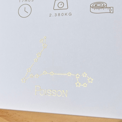 Détail de la dorure réalisée sur la constellation de l'affiche de naissance personnalisée pour bébé