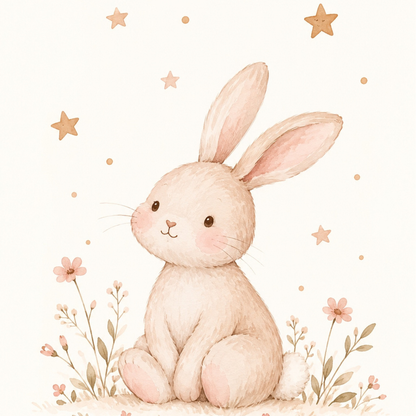 Affiche chambre bébé fille Lapin Rêveur à imprimer