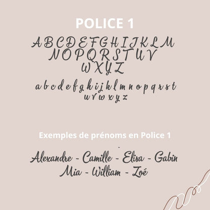Styles d’écriture pour prénom bébé sur  cadeau naissance personnalisé pour la décoration de la chambre d'enfant.