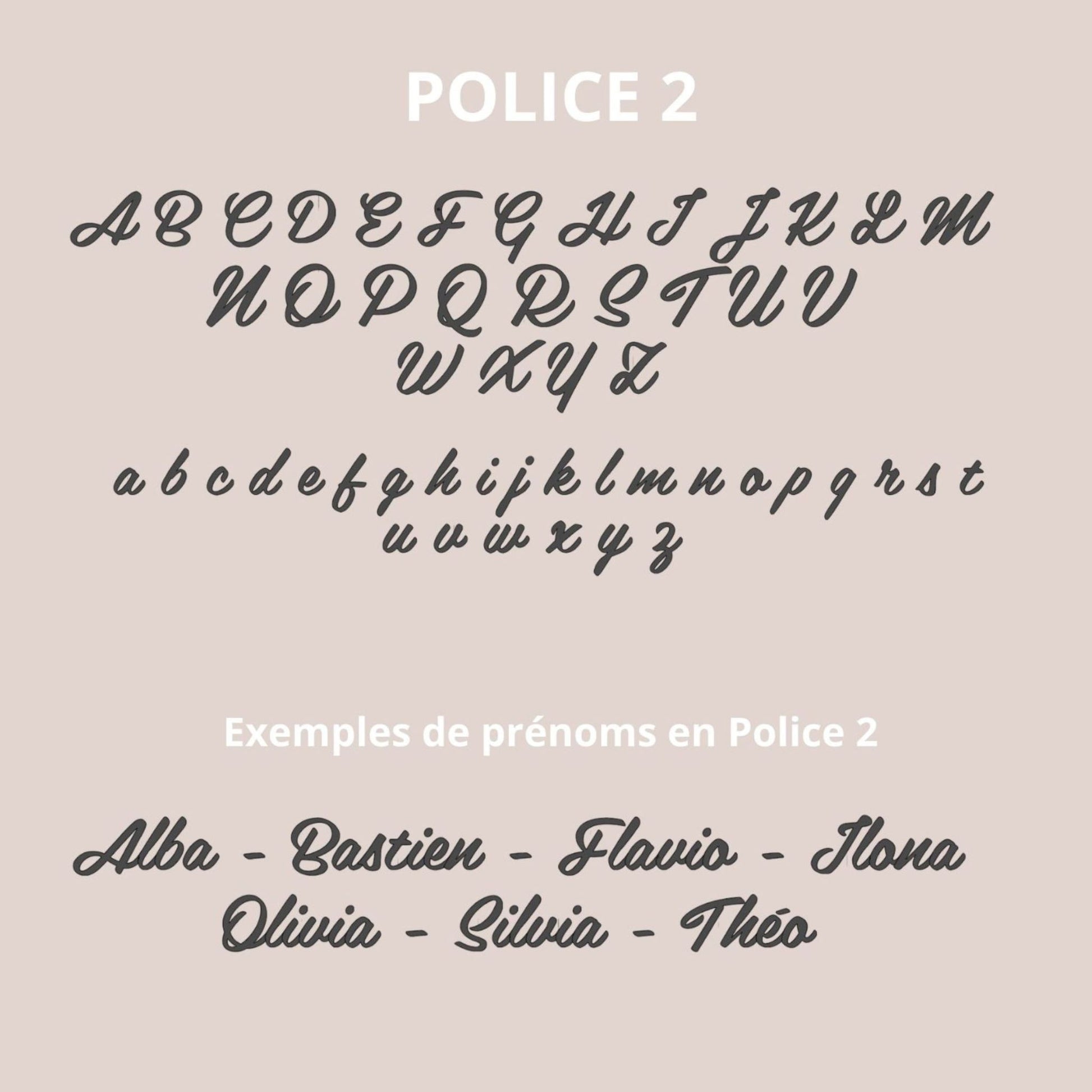 Comparatif des polices disponibles pour inscrire un prénom personnalisé.