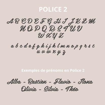 Comparatif des polices disponibles pour inscrire un prénom personnalisé.