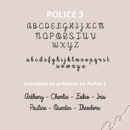 Exemple de police d’écriture pour nuage prénom bébé, personnalisation décoration murale chambre nouveau-né.