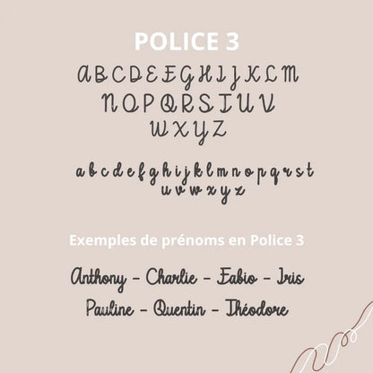 Exemple de police d’écriture pour nuage prénom bébé, personnalisation décoration murale chambre nouveau-né.