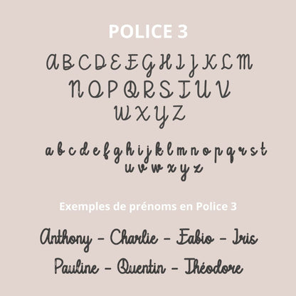 Illustration des deux polices proposées pour personnaliser la décoration avec le prénom.