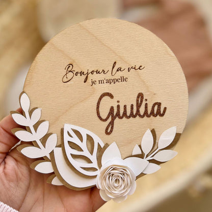 Carte de naissance fleurs marron et écru "Giulia"