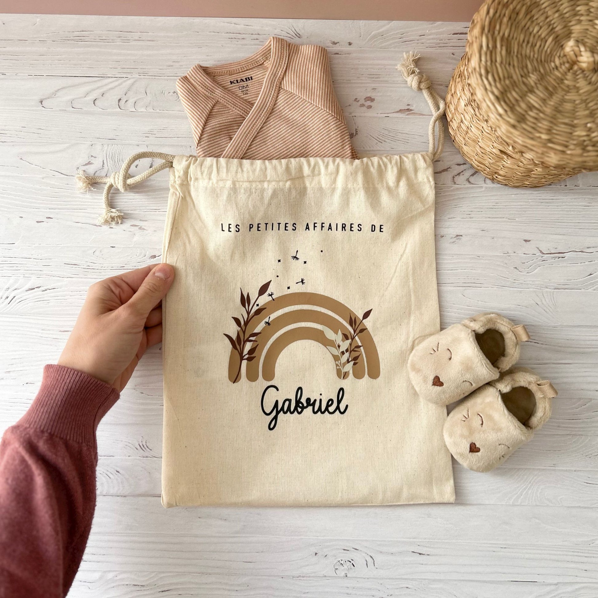 pochon en coton pour la tenue de rechange de bébé ou pour son coucou à la crèche ou maternelle, parfait en cadeau de naissance.