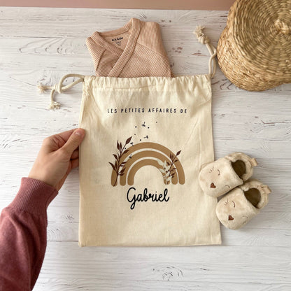 pochon en coton pour la tenue de rechange de bébé ou pour son coucou à la crèche ou maternelle, parfait en cadeau de naissance.