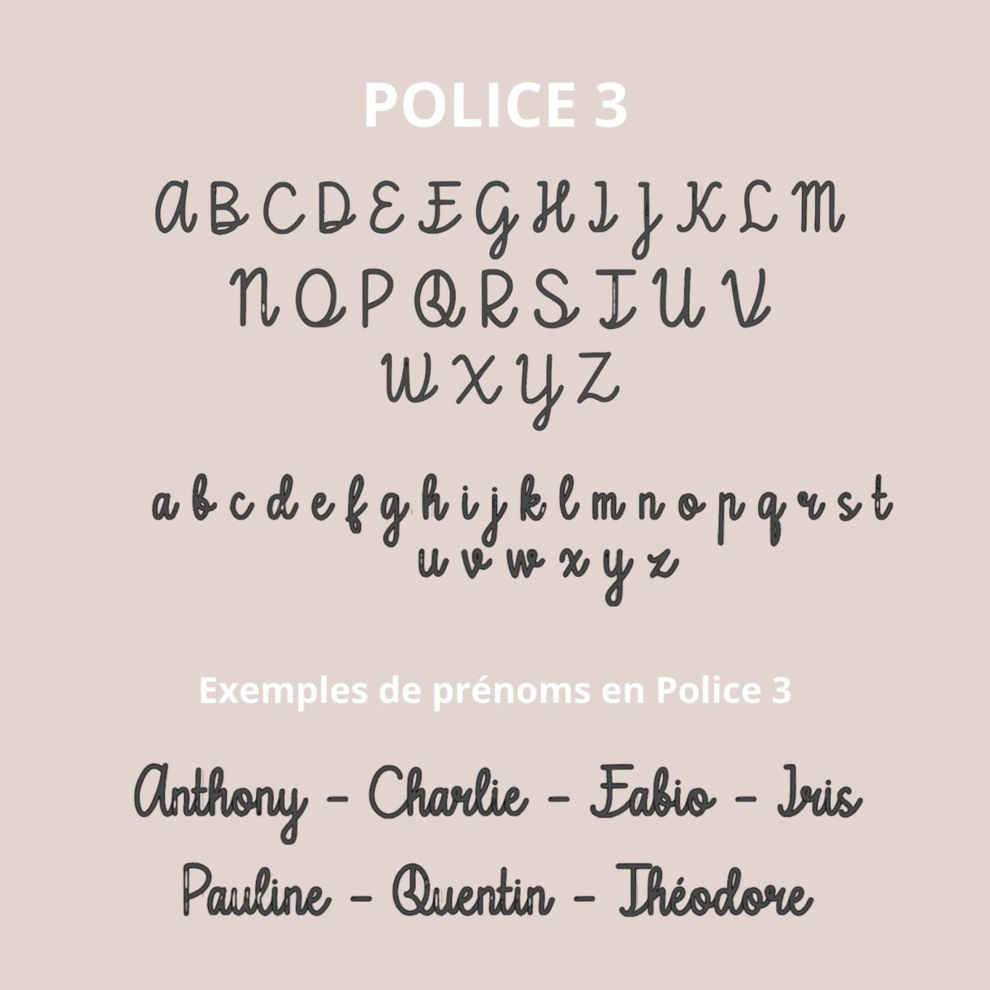 Catalogue des polices d'écriture liées et manuscrites style écolier pour la personnalisation du prénom ou texte Petit Polisson.